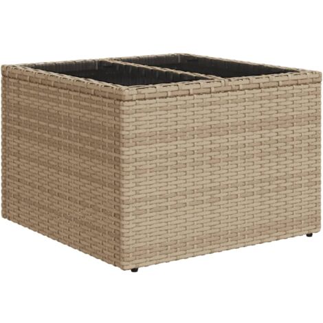 Table de jardin dessus en verre beige 55x55x37 résine tressée (1/5)