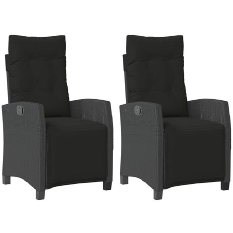 Chaises inclinables de jardin lot de 2 repose-pied noir rotin (1/5)
