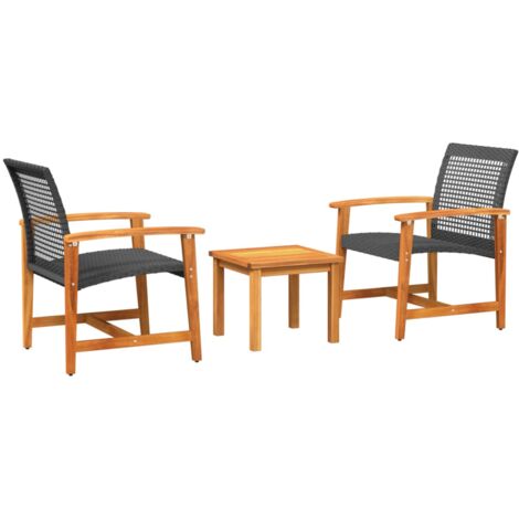 Ensemble de bistro 3 pcs noir résine tressée et bois d'acacia (1/5)