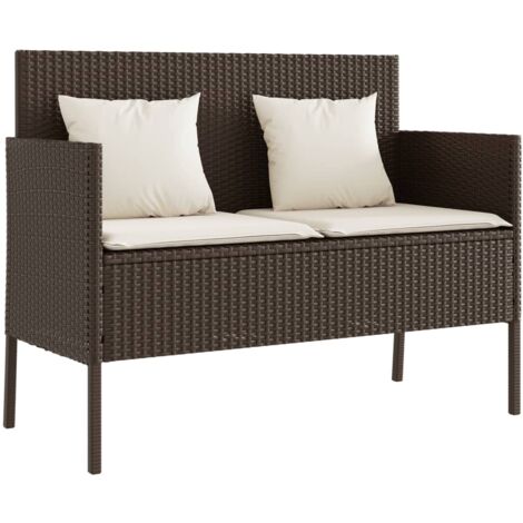 Banc de jardin avec coussins marron résine tressée (1/5)