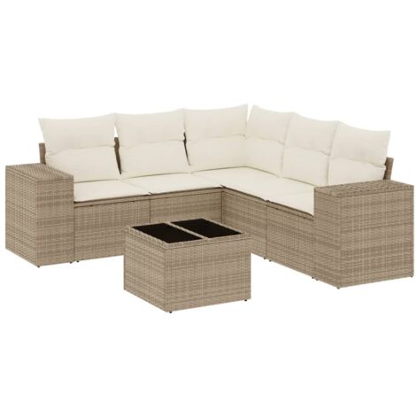 Salon de jardin avec coussins 6 pcs beige résine tressée (1/3)
