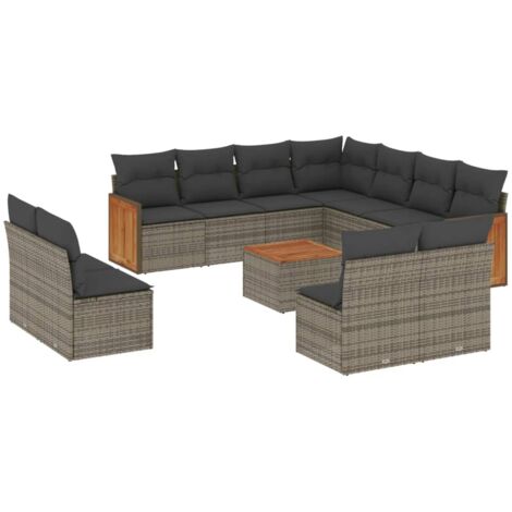 Salon de jardin avec coussins 12 pcs gris résine tressée (1/3)