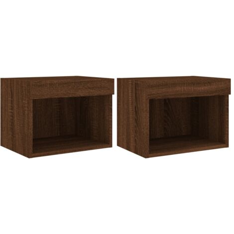 Tables de chevet murales avec lumières LED 2 pcs chêne marron (1/5)