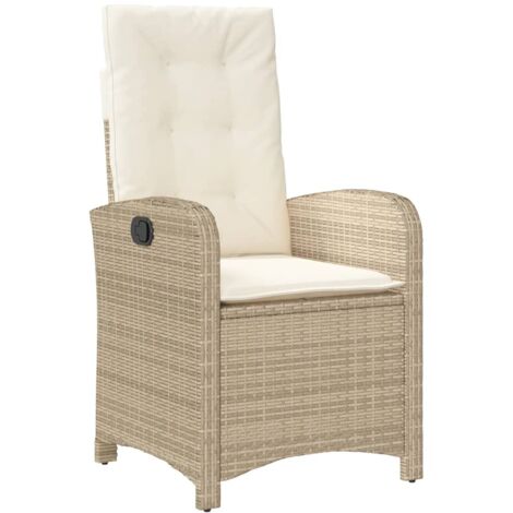 Chaise inclinable de jardin avec coussins beige résine tressée (1/5)