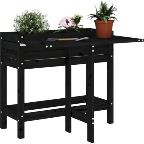 Jardinière de jardin avec dessus pliable noir bois pin massif (1/5)