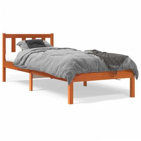 Cadre de lit marron 100x200 bois de pin massif (1/5)