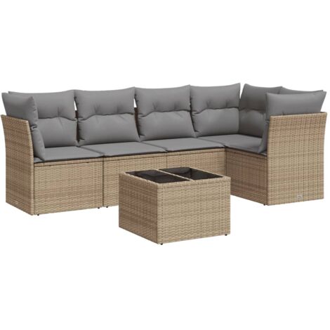 Salon de jardin avec coussins 6 pcs beige résine tressée (1/3)