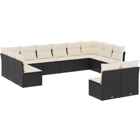 Salon de jardin 12 pcs avec coussins noir résine tressée (1/3)