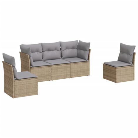 Salon de jardin avec coussins 5 pcs beige résine tressée (1/3)