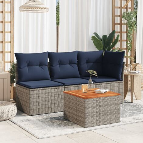Table de jardin gris 55x55x37 résine tressée et bois acacia (1/5)