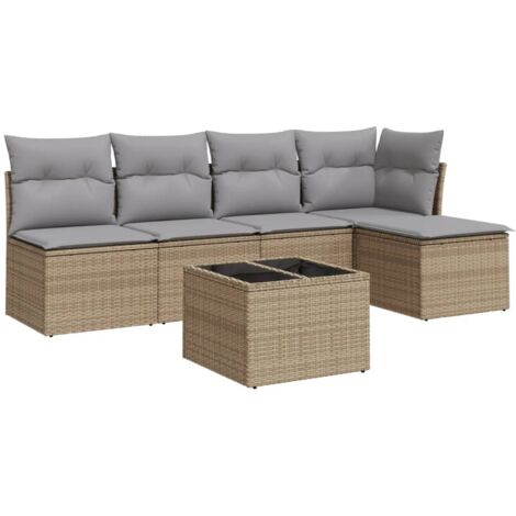 Salon de jardin avec coussins 6 pcs beige résine tressée (1/3)