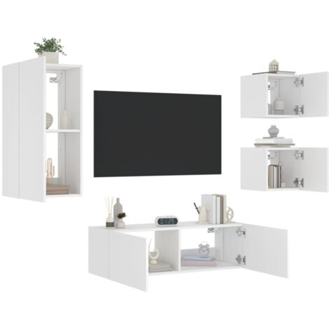 Meuble TV muraux 4 pcs avec lumières LED blanc