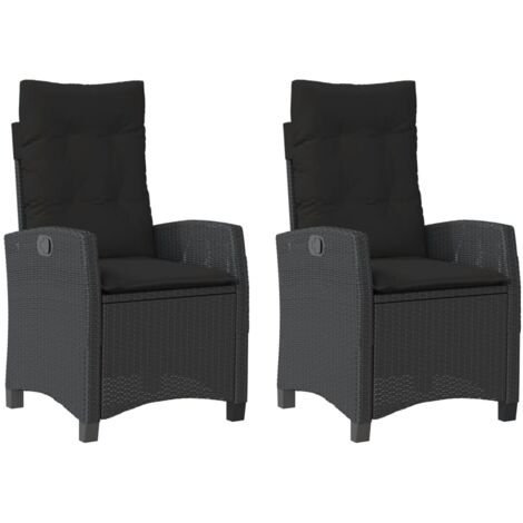 Chaises inclinables de jardin lot de 2 et coussins noir rotin (1/5)