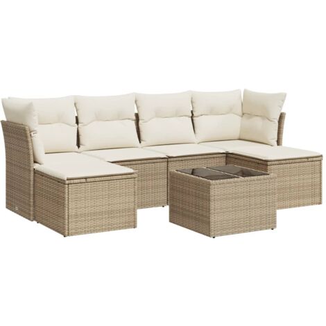 Salon de jardin avec coussins 7 pcs beige résine tressée (1/3)