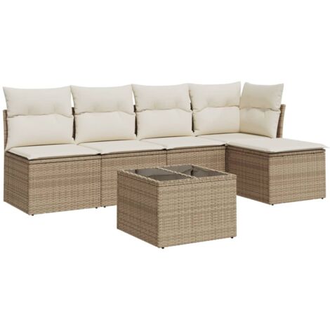 Salon de jardin avec coussins 6 pcs beige résine tressée (1/3)