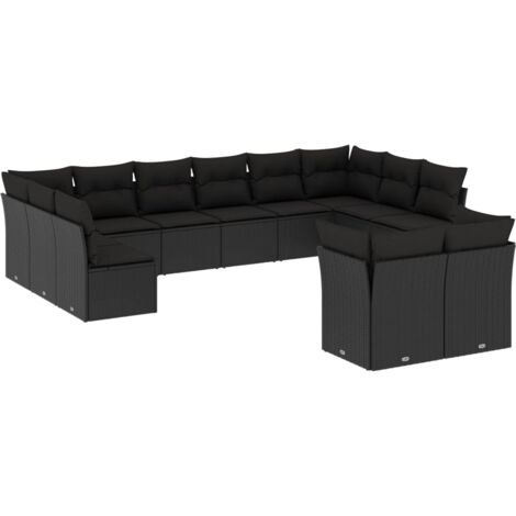 Salon de jardin 12 pcs avec coussins noir résine tressée (1/3)