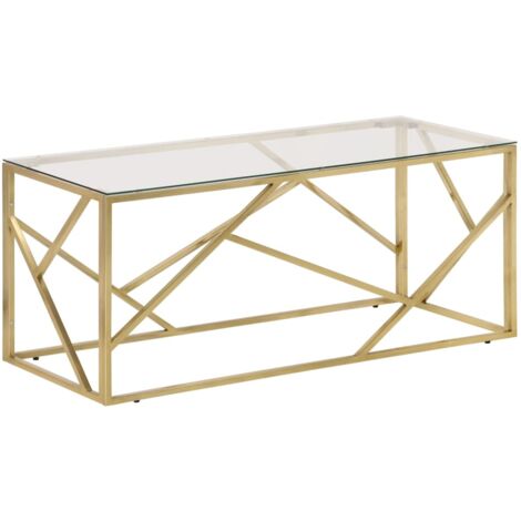 Table basse doré acier inoxydable et verre trempé (1/5)