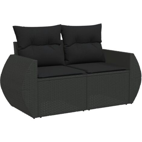 Canapé de jardin avec coussins 2 places noir résine tressée (1/5)