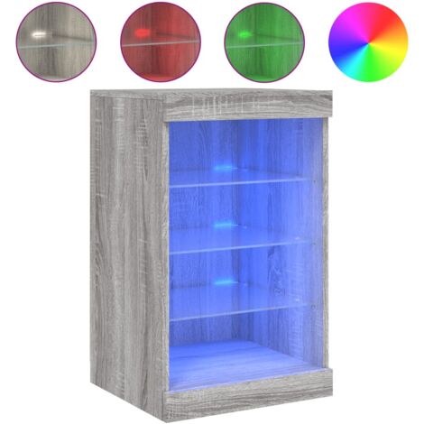 Les Tendances – Buffet moderne avec lumières LED – Bois d'ingénierie sonoma gris – Dimensions 41x37x67 cm – Grand espace de rangement (1/5)