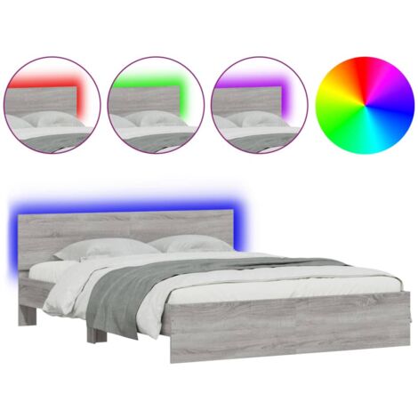 Cadre de lit avec tête de lit et LED sonoma gris 160x200 (1/5)