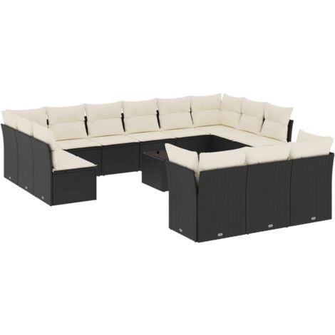 Salon de jardin avec coussins 14 pcs noir résine tressée (1/3)