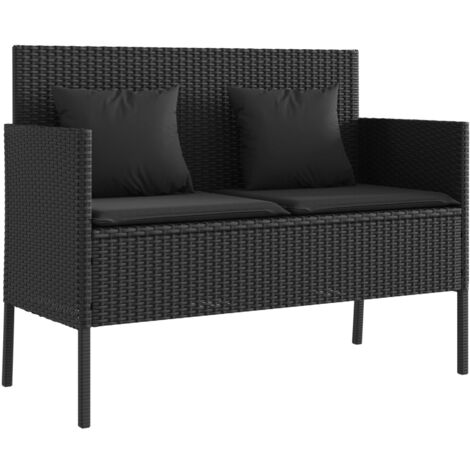 Banc de jardin avec coussins noir résine tressée (1/5)