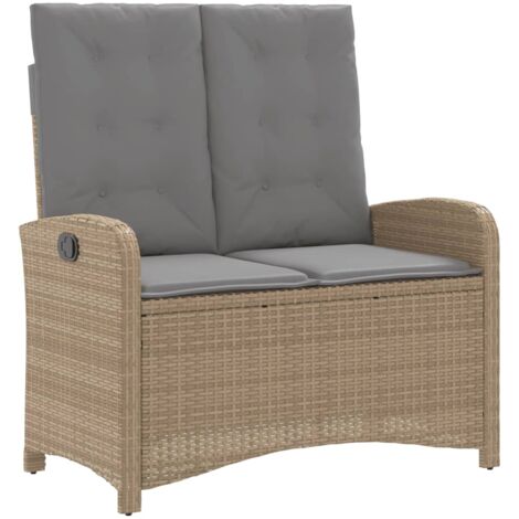Banc inclinable de jardin avec coussins beige résine tressée (1/5)