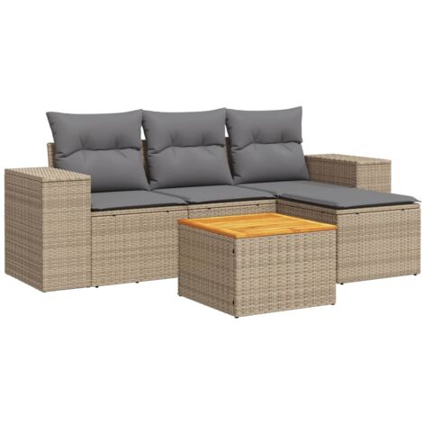 Salon de jardin avec coussins 5 pcs beige résine tressée (1/3)