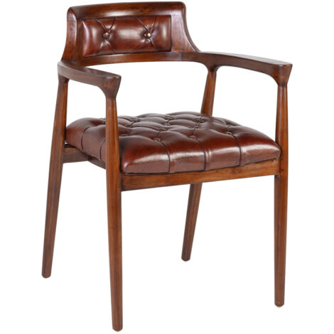 Chaise avec accoduoir bois massif vernis et cuir veritable capitonné Artano (1/5)