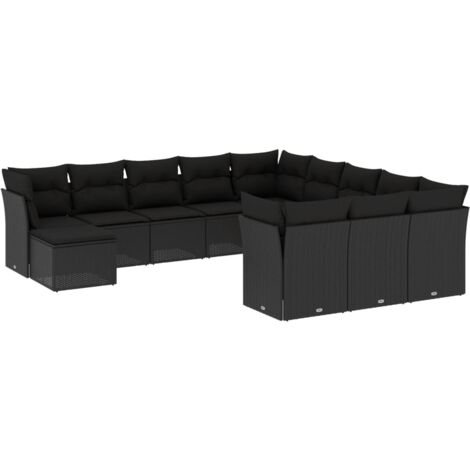 Salon de jardin 12 pcs avec coussins noir résine tressée (1/3)