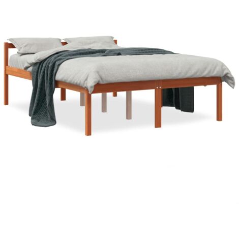 Lit pour personne âgée marron 135x190 bois de pin massif (1/5)