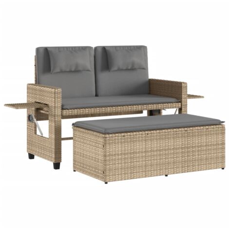 Banc inclinable de jardin avec coussins beige résine tressée (1/5)