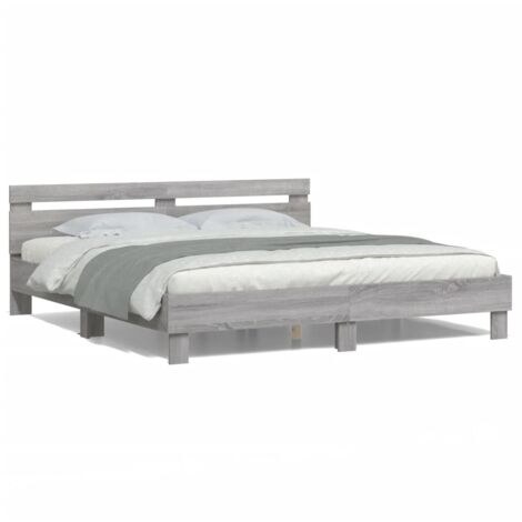 Cadre de lit avec tête de lit et LED sonoma gris 200x200 (1/5)