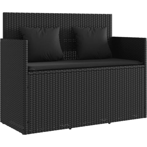 Banc de jardin avec coussins noir résine tressée (1/5)