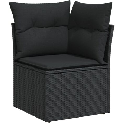 Canapé d'angle de jardin avec coussins noir résine tressée (1/5)
