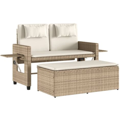 Banc inclinable de jardin avec coussins beige résine tressée (1/5)