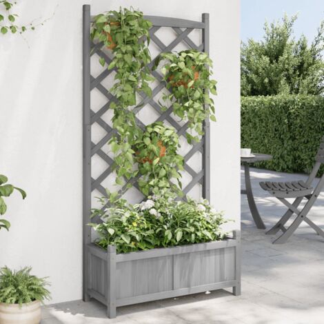 Jardinière avec treillis gris bois massif de sapin (1/5)