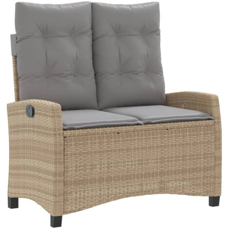 Banc inclinable de jardin avec coussins beige résine tressée (1/5)