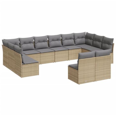 Salon de jardin avec coussins 12 pcs beige résine tressée (1/3)