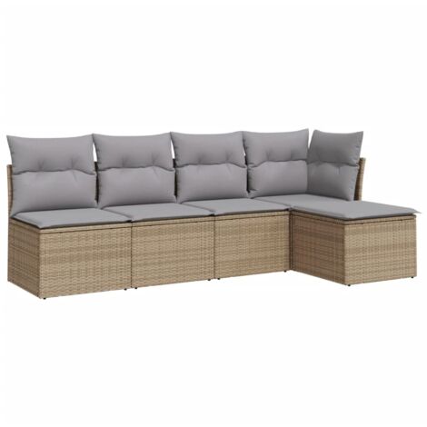 Salon de jardin avec coussins 5 pcs beige résine tressée (1/3)