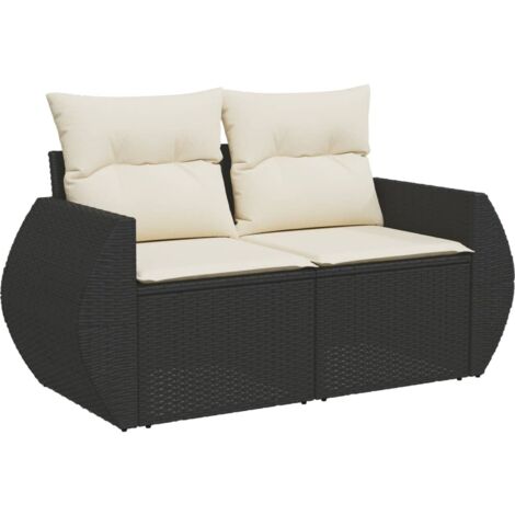 Canapé de jardin avec coussins 2 places noir résine tressée (1/5)
