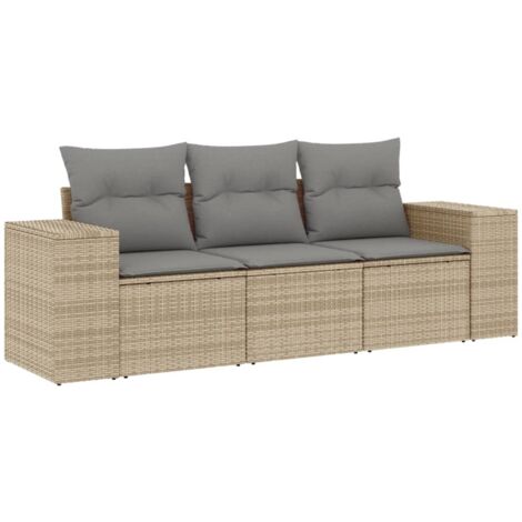 Salon de jardin avec coussins 3 pcs beige résine tressée (1/3)