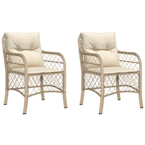Chaises de jardin avec coussins lot de 2 beige résine tressée (1/5)