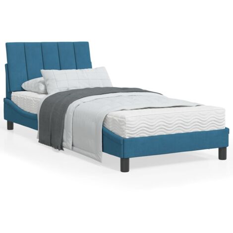 Cadre de lit avec tête de lit bleu 90x200 velours (1/5)