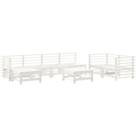 Salon de jardin 8 pcs Blanc Bois de pin massif (1/5)