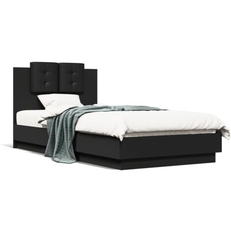 Cadre de lit avec tête de lit et lumières LED noir 75x190 (1/5)