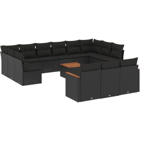 Salon de jardin avec coussins 14 pcs noir résine tressée (1/3)