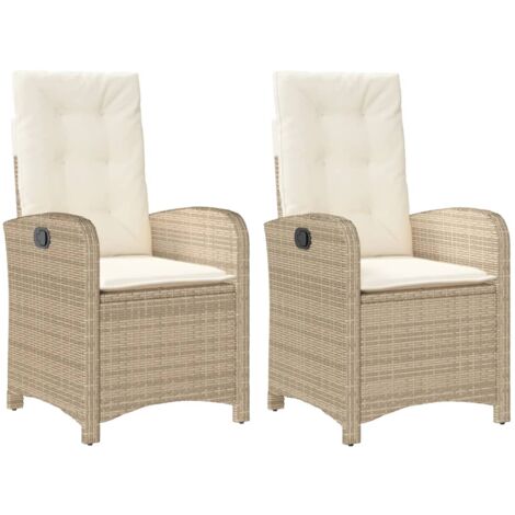 Chaises inclinables de jardin lot de 2 et coussins beige rotin (1/5)
