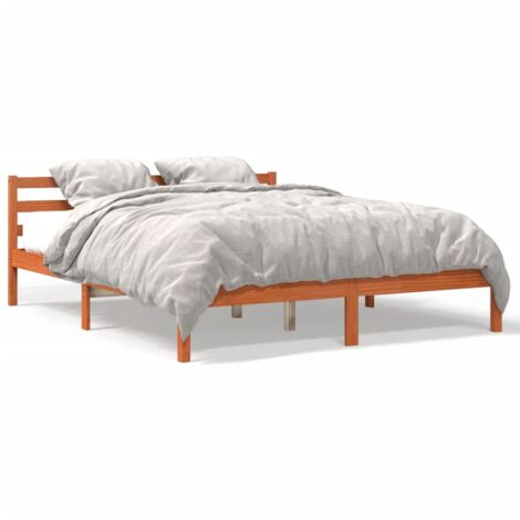 Cadre de lit marron 200x200 bois de pin massif (1/5)
