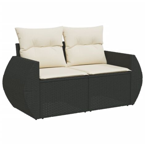 Canapé de jardin avec coussins 2 places noir résine tressée (1/5)
